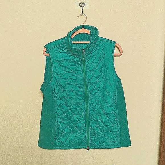 L. L. Bean Blue Green Quilted Fleece Lined Full Zip Sleeveless Vest Size Large - Picture 2 of 16